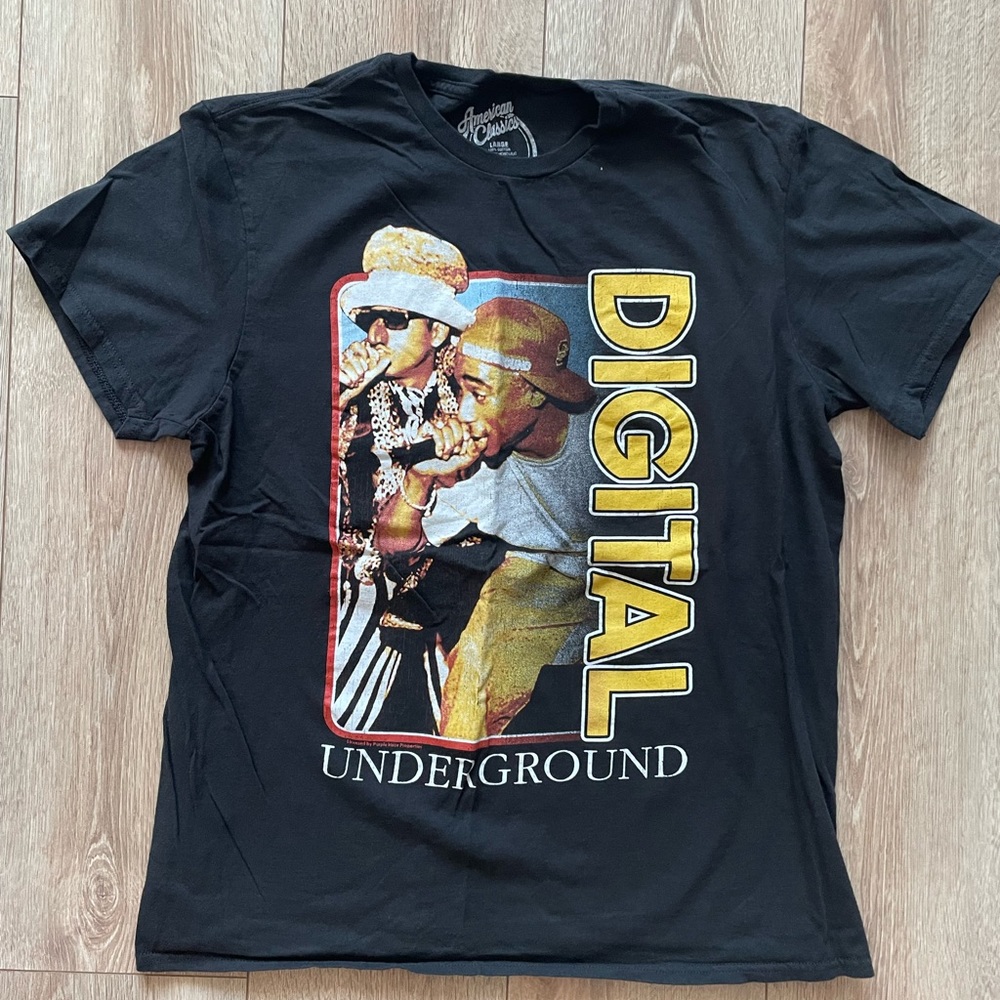 Tupac Graphic T-Shirt Black Size L Pre-Owned